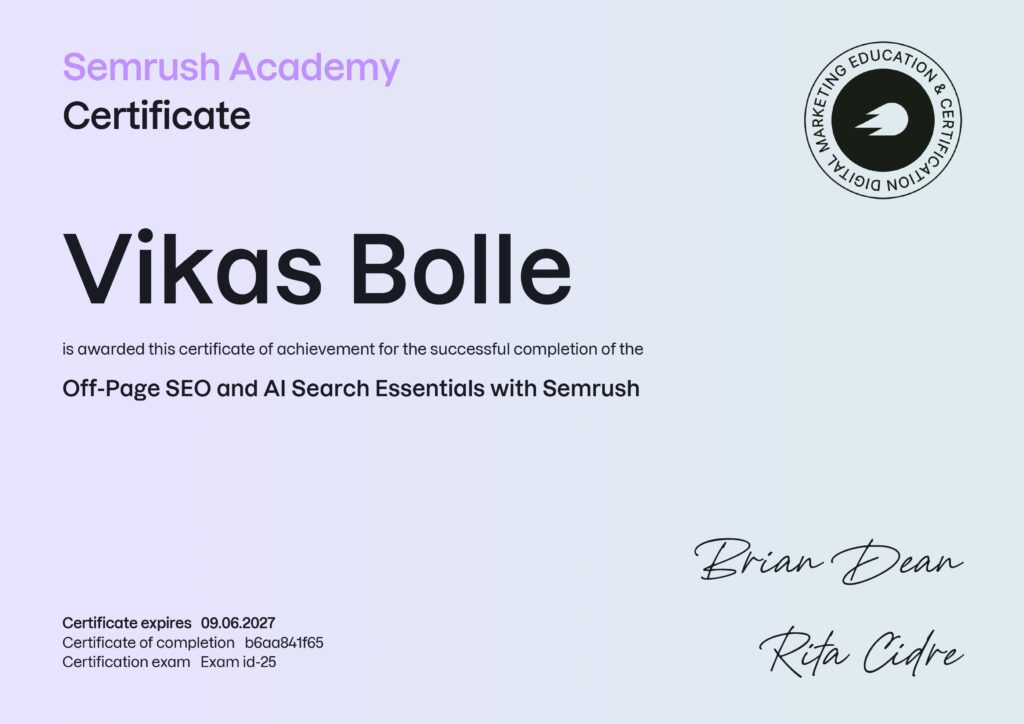 Vikas Bolle vikas bolle off page seo semrush page 0001